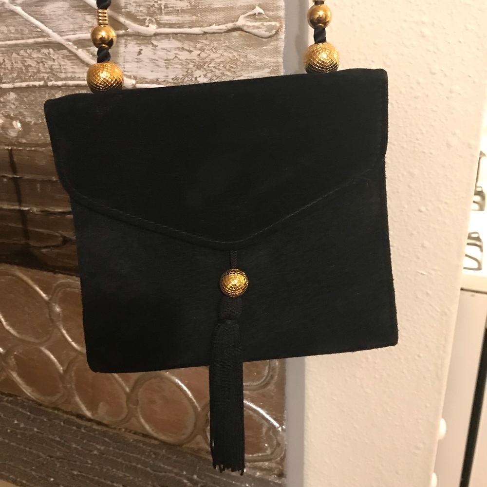 Black suede evening bag